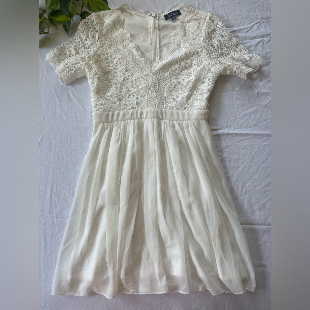 Lulu's Angel in Disguise White Lace Fit Flare Dress